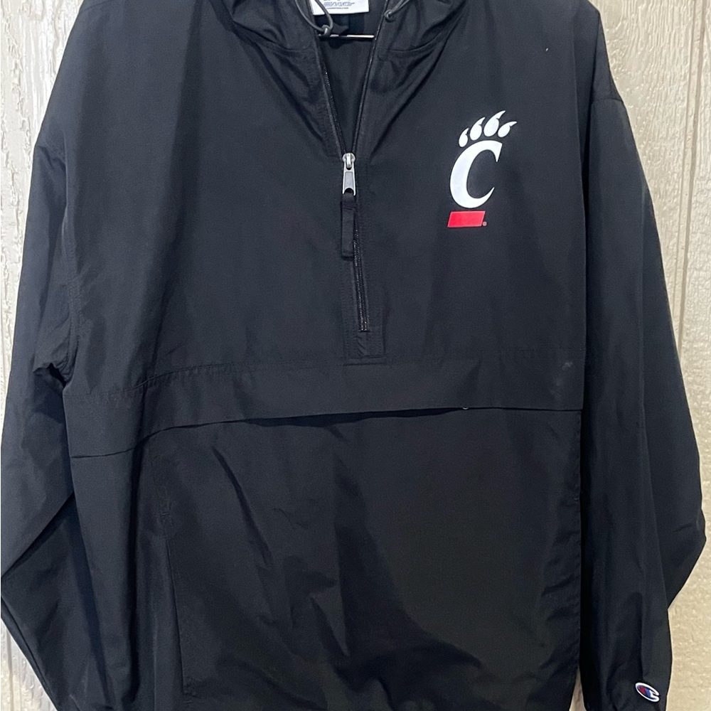Champion Black Half-Zip Windbreaker Jacket with Logo